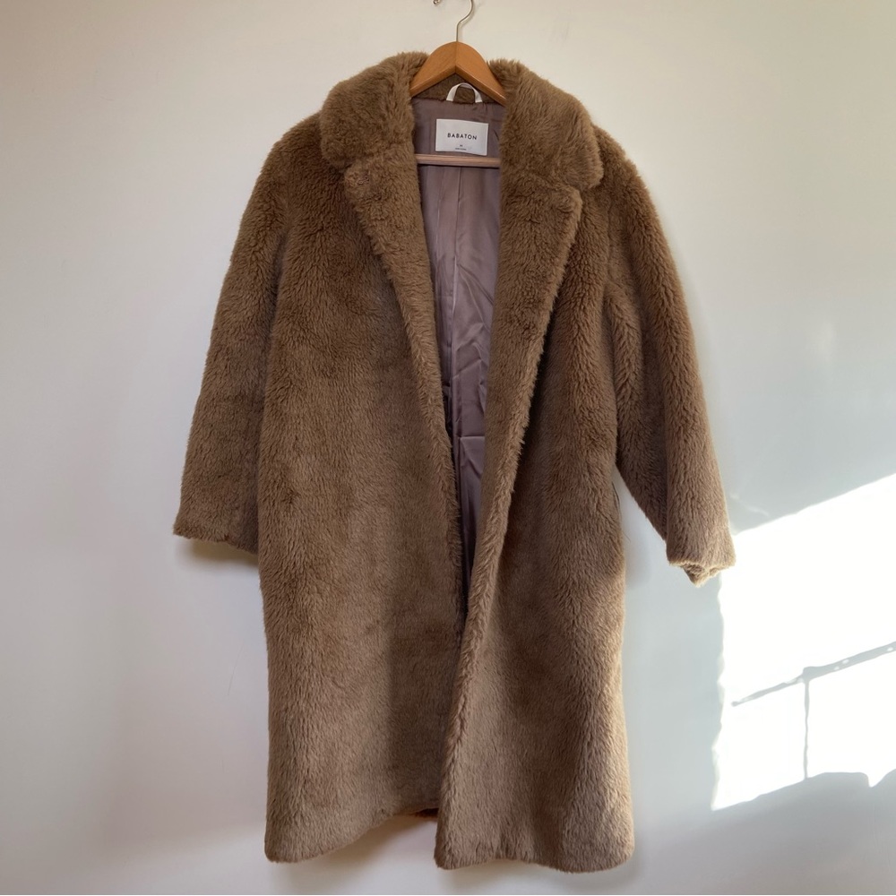 Babaton Taupe Brown Teddy Coat